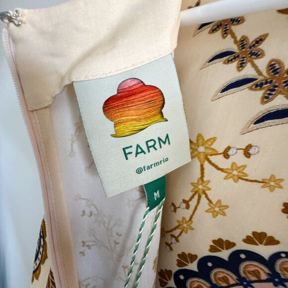 Farm Rio Boho Paisley Midi Dress Beige Long Sleeve Size Medium NWT - Picture 11 of 13